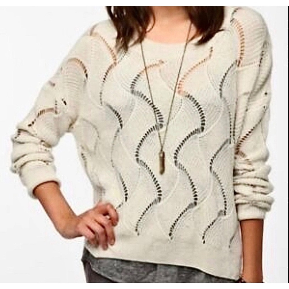 Staring at Stars URBAN OUTFITTERS Cream Wave Pointelle Open Knit Sweater Boho S